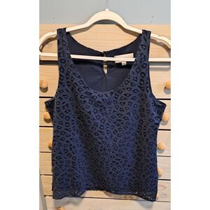 LOFT Lace Overlay Tank -Navy- Medium- boho, chic, feminine, casual, dressy